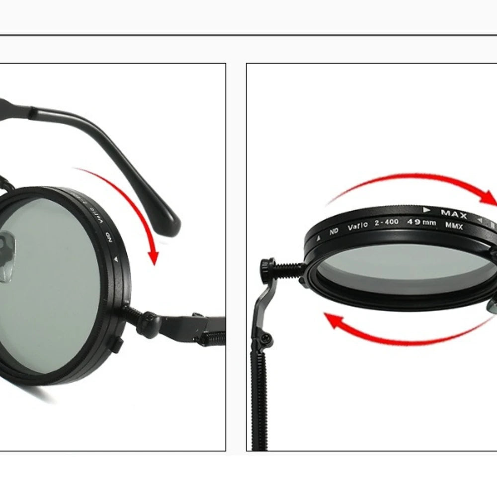 Polarized Round Sunglasses ND9 Adjustable Dimming Men Women Retro Punk Men's Fishing Eyeglasses Outdoor Shades UV400