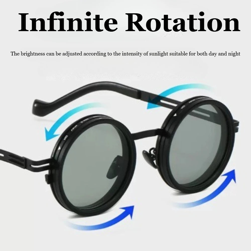 Polarized Round Sunglasses ND9 Adjustable Dimming Men Women Retro Punk Men's Fishing Eyeglasses Outdoor Shades UV400